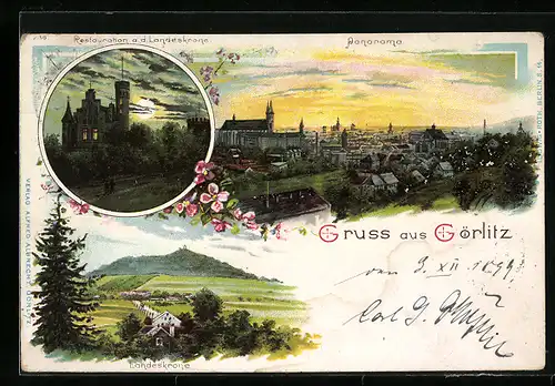 Lithographie Görlitz, Restaurant a. d. Landeskrone, Panorama