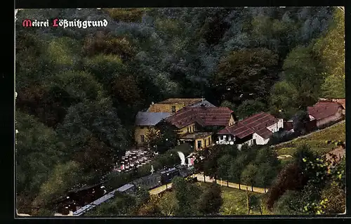 AK Radebeul, Meierei Lössnitzgrund, Fliegeraufnahme