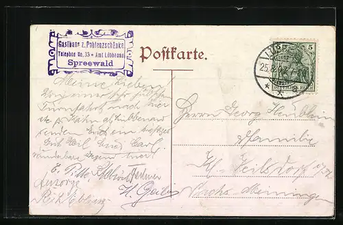 AK Spreewald, Pohlenzschänke u. Boot vor Frauen in Trachten