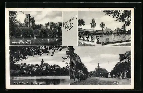 AK Ronneburg /Thür., Neues Schloss, Markt, Badeteich, Sommerbad