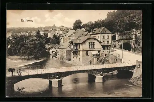 AK Kyllburg, Ortspartie an der Brücke mit Gasthaus Witt
