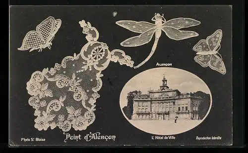 AK Point Alencon, L`Hôtel de Villen, Blumen und Insekten-Stickereien