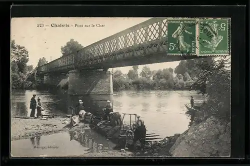 AK Chabris, Pont sur le Cher, Waschfrauen bei der Arbeit