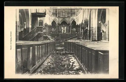 AK Mamers, Catastrophe du 7 Juin 1904, Interieur de l`Eglise Notre Dame