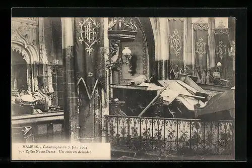 AK Mamers, Catastrophe du 7 Juin 1904, Eglise Notre Dame, Un coin en desordre