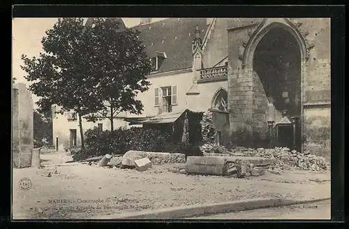 AK Mamers, Catastrophe du 7 Juin 1904, Grille et mur ecroules du Pensionnat St-Joseph