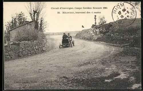 AK Circuit d`Auvergne, Coupe Gordon Bennett 1905, Nébouzat, tournant des 4 routes, Autorennen