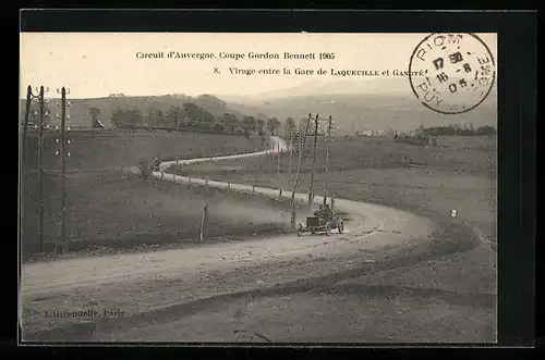 AK Circuit d`Auvergne, Coupe Gordon Bennett 1905, Virage entre la Gare de Laqueuille et Ganoté, Autorennen