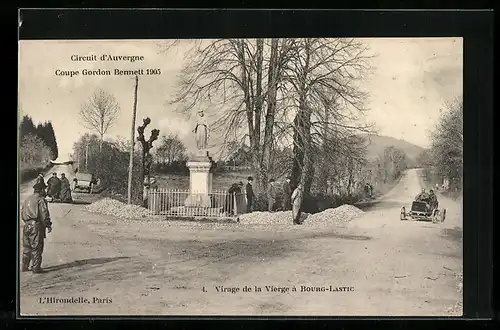 AK Circuit d`Auvergne, Coupe Gordon Bennett 1905, Virage de la Vierge à Bourg-Lastic, Autorennen