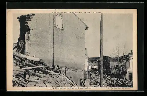 AK Villemur, Le Quai et Place St-Jean, Hochwasser