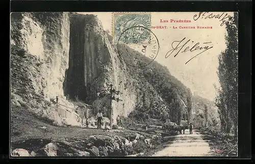 AK St-Beat, La Carriere Romaine, Steinbruch, Ochsengespann