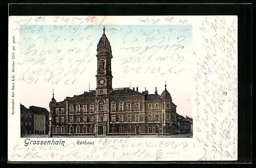 AK Grossenhain, Rathaus mit leuchtenden Fenstern