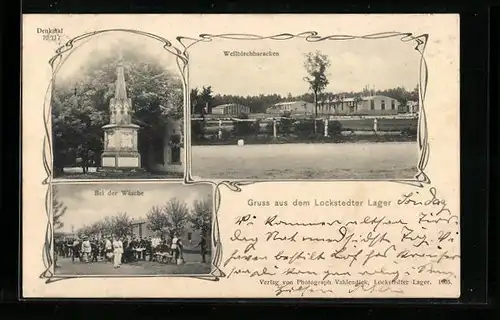 AK Lockstedt, Lockstedter Lager, Soldaten bei der Wäsche, Denkmal 70 /71, Wellbleckbaracken