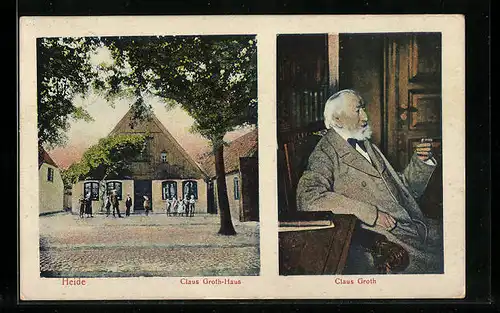 AK Heide, Claus Groth-Haus und Porträt von Claus Groth