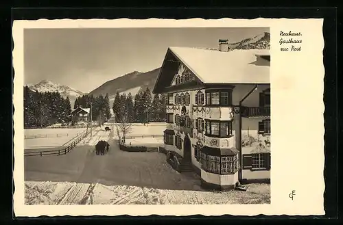 AK Neuhaus, Gasthaus Zur Post im Winter