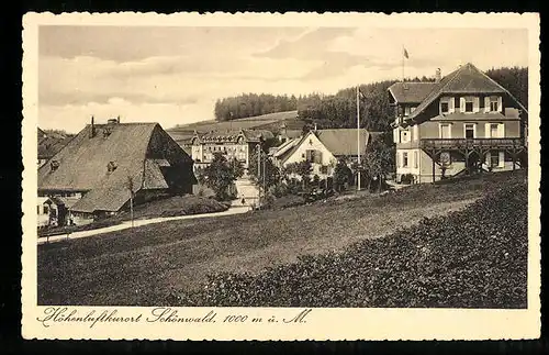 AK Schönwald, Gebäude von der Anhöhe aus gesehen