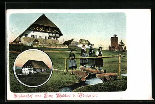 AK Königsfeld, Burg und Schlosshof Waldau