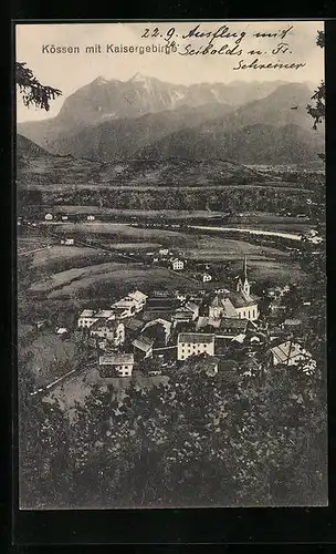 AK Kössen, Generalansicht gegen das Kaisergebirge