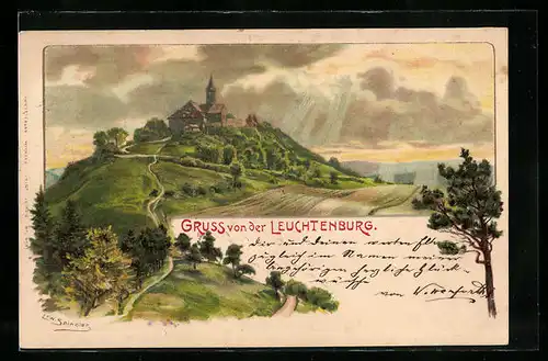 Künstler-AK Erwin Spindler: Leuchtenburg, Ortsansicht bei unbeständigem Wetter