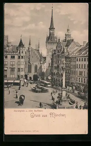 AK München, Marienplatz und Altes Rathaus