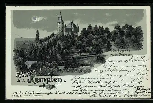 Mondschein-Lithographie Kempten, Burghalde von der Boleite aus