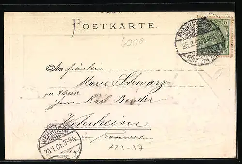 Passepartout-Lithographie Frankfurt a. M., Totalansicht, Wappen