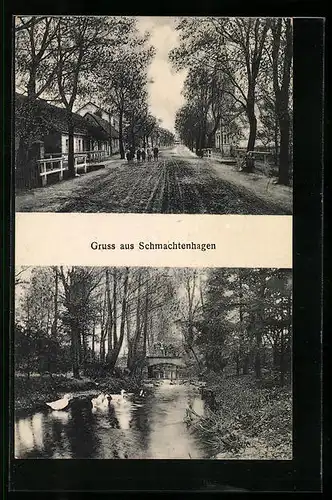 AK Schmachtenhagen, Ortsansicht und Flusspartie