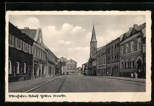 AK Osterhofen, Strasse mit Kirche