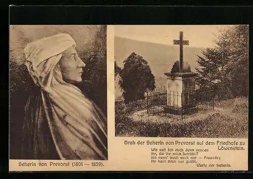 AK Löwenstein, Grab und Portrait der Seherin von Prevorst