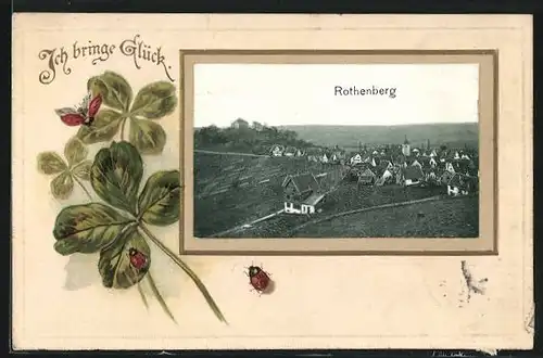 Passepartout-Lithographie Rothenberg, Ortsansicht mit Äckern