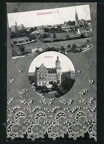 AK Falkenstein, Ortspanorama, Rathaus, Spitze