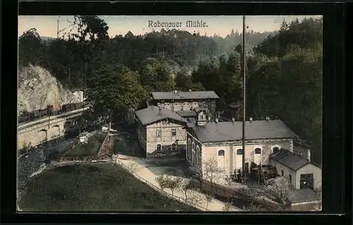 AK Rabenau, Rabenauer Mühle mit Eisenbahntrasse