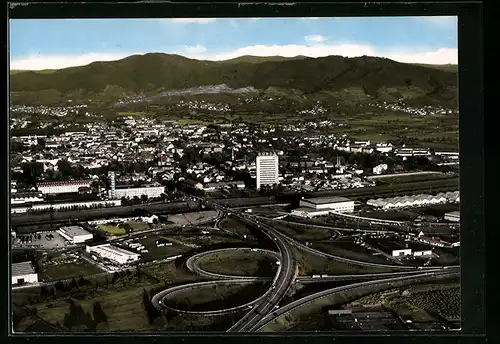 AK Offenburg /Baden, Totalansicht mit Autobahnkreuz, BURDA-Haus