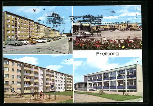 AK Freiberg, Neubauten an der Tschaikowskistrasse, Versorgungszentrum Unicent, Spielplatz Karl-Kegel-Strasse