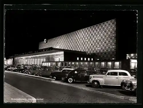 AK Braunschweig, Hauptbahnhof bei Nacht