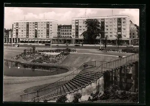 AK Leipzig, Neubauten und Treppe am Georgiring