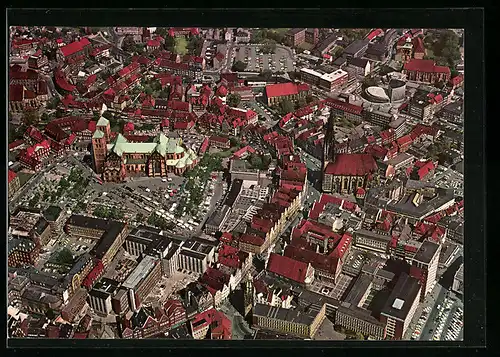 AK Münster, Fliegeraufnahme mit Prinzipalmarkt und Lambertikirche