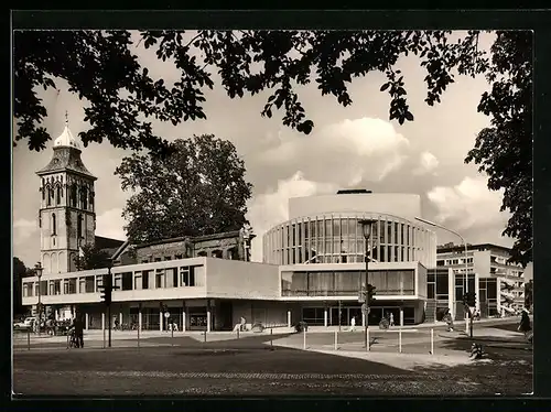 AK Münster i. W., Stadttheater mit Strasse