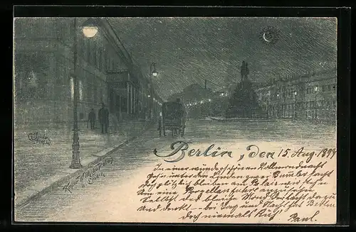 Künstler-AK Berlin, Kaiser Wilhelm Palais Unter den Linden bei Nacht