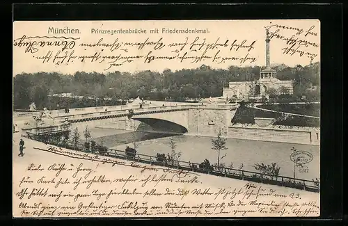 AK München, Prinzregentenbrücke mit Friedensdenkmal