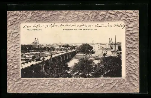 Passepartout-AK Magdeburg, Panorama von der Friedrichstadt