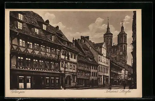 AK Göttingen, Johannis-Strasse mit Kirche