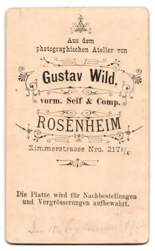 Fotografie Gustav Wild, Rosenheim, Zimmerstr. 217 1 /4, Junge Dame mit hochgestecktem Haar