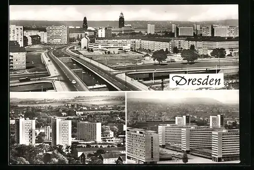 AK Dresden, Hochstrasse, Blick zur Wiener Strasse, Blick zur Prager Strasse