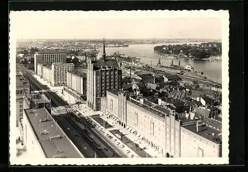 AK Rostock, Ortsansicht mit Hafen aus der Vogelschau