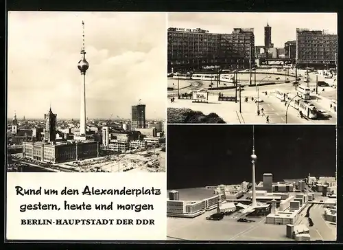 AK Berlin, Alexanderplatz mit Fernsehturm und Rotes Rathaus