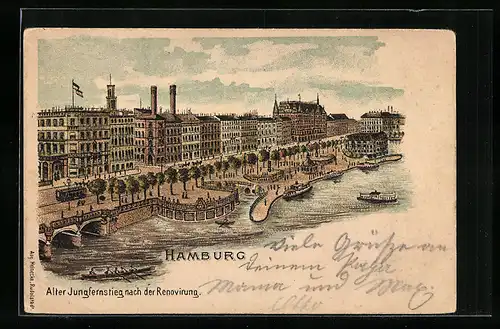 Lithographie Hamburg, Alter Jungfernstieg nach Renovierung