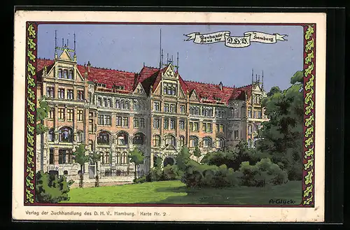 Steindruck-AK Hamburg-Neustadt, Verbandshaus der D.H.V. mit Park