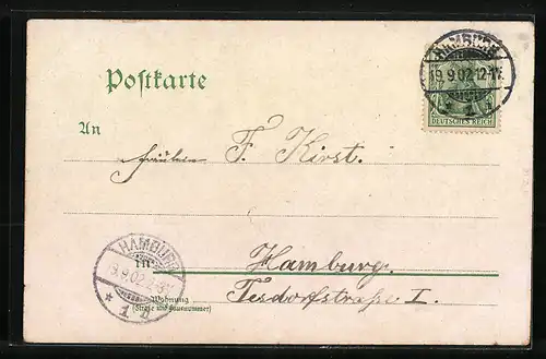 Lithographie Hamburg-Neustadt, Justiz-Palast, Uferpartie