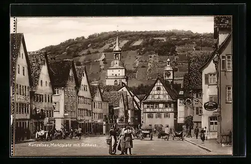 AK Künzelsau, Marktplatz mit Rathaus und Kirche